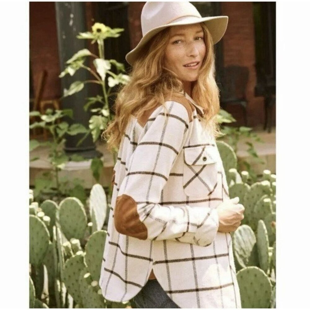 Faherty Olivia Plaid Shacket Womens L Corduroy Trim Western Shirt Jacket